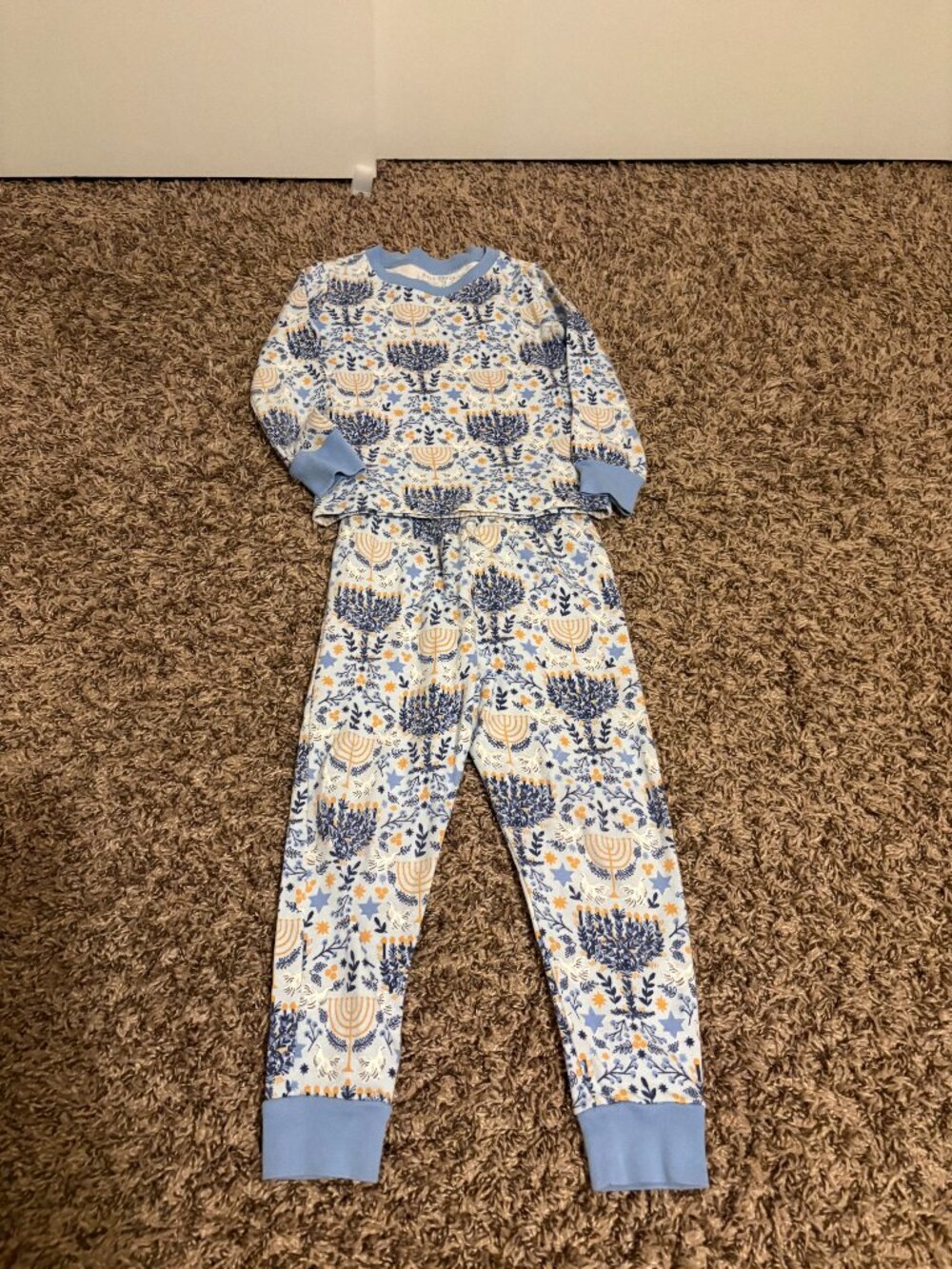 Rifle Paper Co X Pottery Barn Kids Hanukkah Pajamas Set 3T Blue Organic Cotton